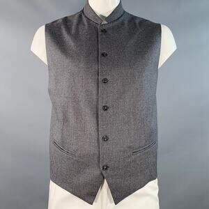 ALAN BILZERIAN Size L Grey Heather Twill Wool Nehru Collar Vest